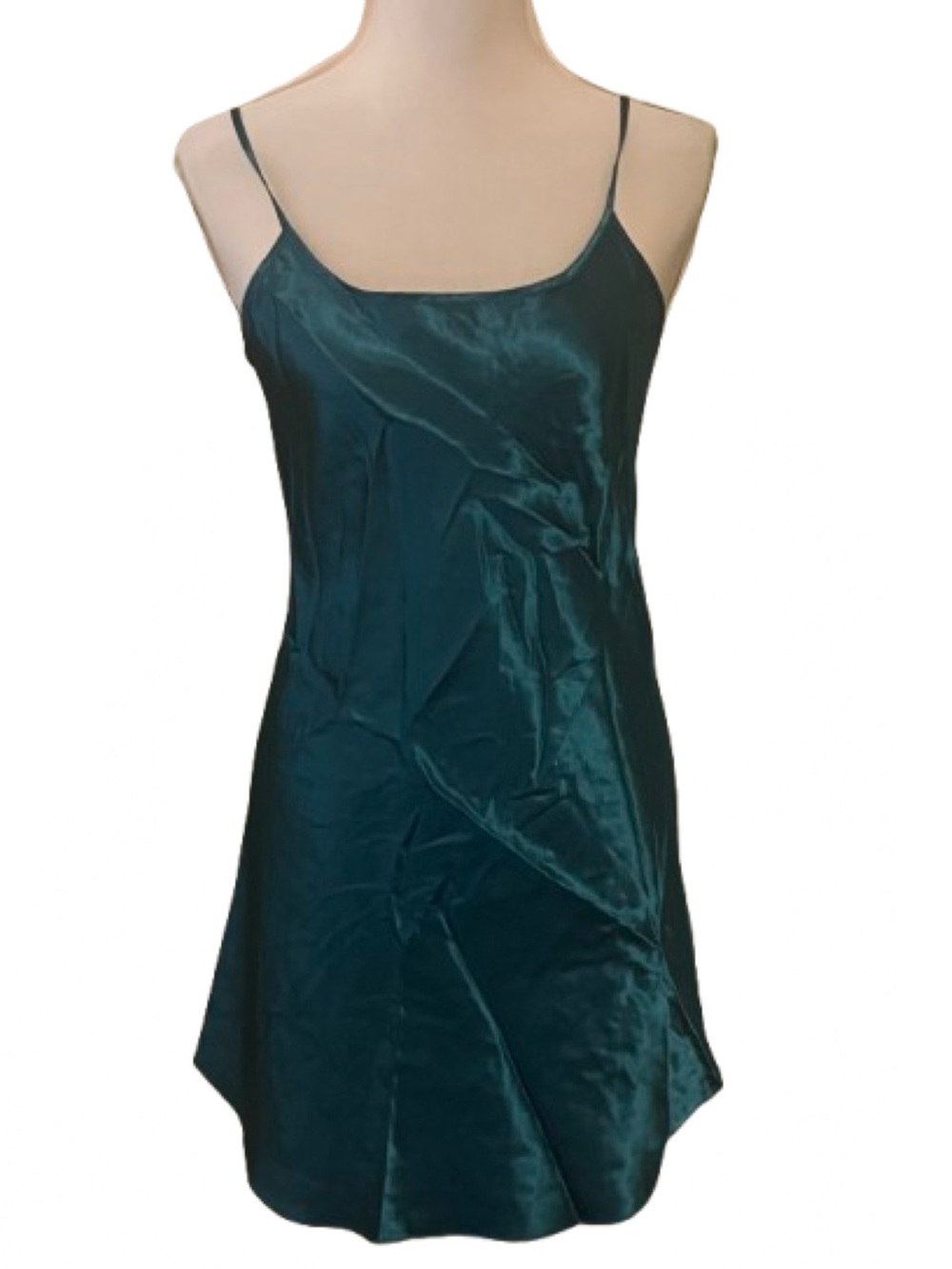 Basic Editions Small Vintage Whimsigoth Forest Fairy Emerald Satin Slip Dress